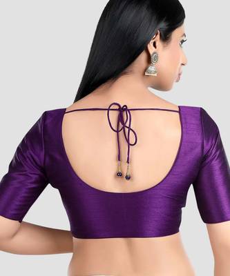 Purple kora silk elbow sleeves round neck padded readymade saree blouse 2