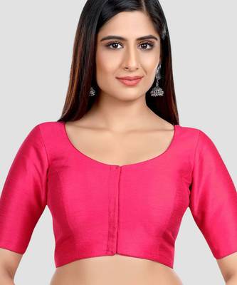 Rani kora silk elbow sleeves round neck padded readymade saree blouse 1