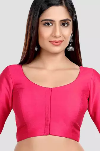Rani kora silk elbow sleeves round neck padded readymade saree blouse
