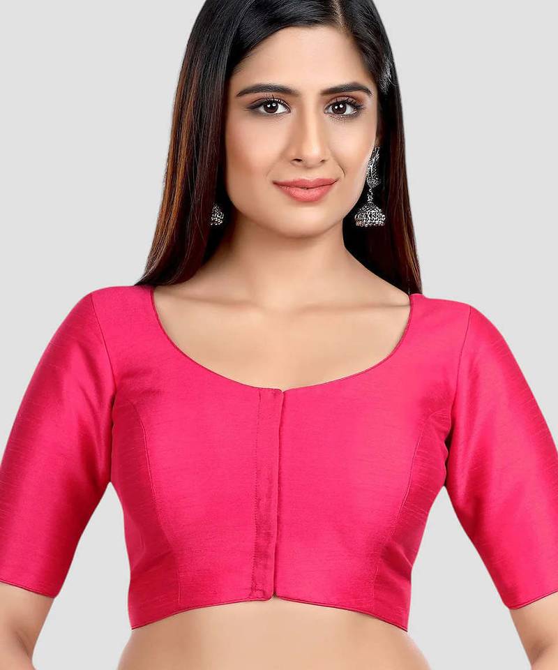 Rani kora silk elbow sleeves round neck padded readymade saree blouse