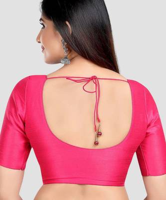 Rani kora silk elbow sleeves round neck padded readymade saree blouse 2