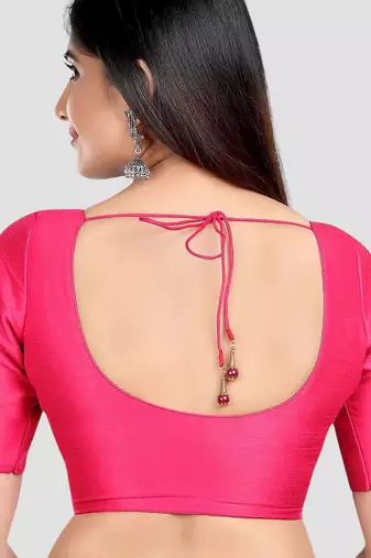 Rani kora silk elbow sleeves round neck padded readymade saree blouse