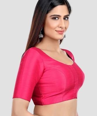 Rani kora silk elbow sleeves round neck padded readymade saree blouse 3