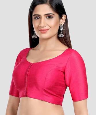Rani kora silk elbow sleeves round neck padded readymade saree blouse 4