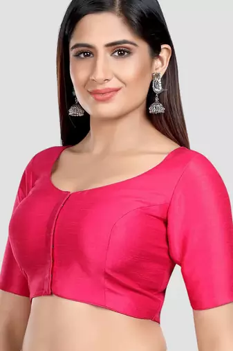 Rani kora silk elbow sleeves round neck padded readymade saree blouse