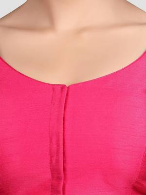 Rani kora silk elbow sleeves round neck padded readymade saree blouse 5