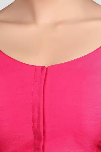 Rani kora silk elbow sleeves round neck padded readymade saree blouse