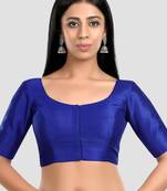 Royal blue kora silk elbow sleeves round neck padded readymade saree blouse