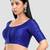 Royal blue kora silk elbow sleeves round neck padded readymade saree blouse