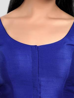 Royal blue kora silk elbow sleeves round neck padded readymade saree blouse 5