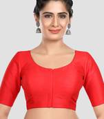 Red kora silk elbow sleeves round neck padded readymade saree blouse