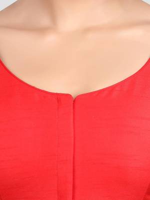 Red kora silk elbow sleeves round neck padded readymade saree blouse 5