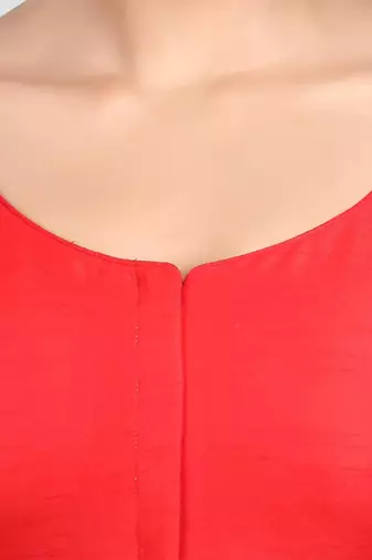 Red kora silk elbow sleeves round neck padded readymade saree blouse