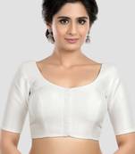 White kora soilk solid readymade saree blouse with round neckline