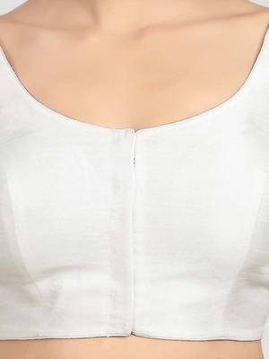 White kora soilk solid readymade saree blouse with round neckline 5