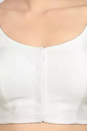White kora soilk solid readymade saree blouse with round neckline