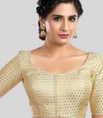 Cream brocade motif ethnic short sleeves padded readymade saree blouse