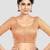 Peach brocade elbow sleeves round neck padded readymade saree blouse