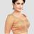 Peach brocade elbow sleeves round neck padded readymade saree blouse