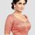 Pink brocade elbow sleeves round neck padded readymade saree blouse
