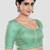 Green brocade elbow sleeves round neck padded readymade saree blouse