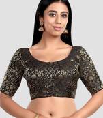 Black banarasi brocade short sleeves padded readymade saree blouse