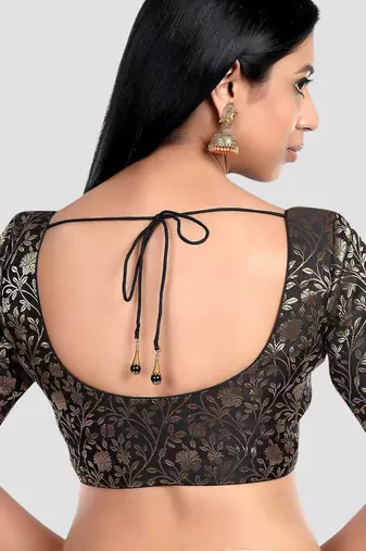 Black banarasi brocade short sleeves padded readymade saree blouse