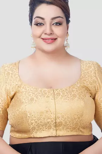 Gold exquisite printed brocade elbow sleeves readymade saree blouse