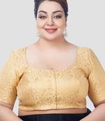 Gold exquisite printed brocade elbow sleeves readymade saree blouse