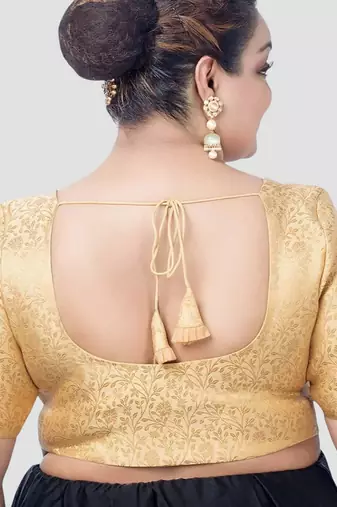 Gold exquisite printed brocade elbow sleeves readymade saree blouse