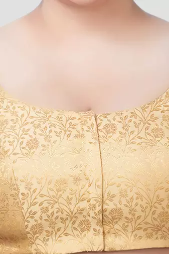 Gold exquisite printed brocade elbow sleeves readymade saree blouse