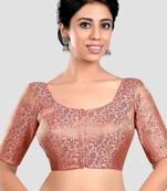 Peach banarasi brocade short sleeves padded readymade saree blouse