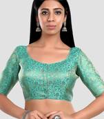 Green banarasi brocade short sleeves padded readymade saree blouse
