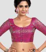Magenta banarasi brocade short sleeves padded readymade saree blouse