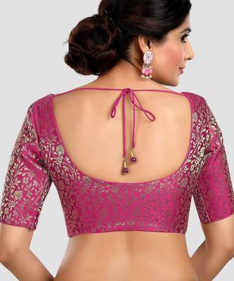 Magenta banarasi brocade short sleeves padded readymade saree blouse 2