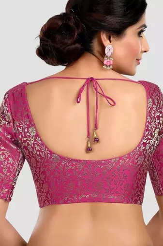 Magenta banarasi brocade short sleeves padded readymade saree blouse