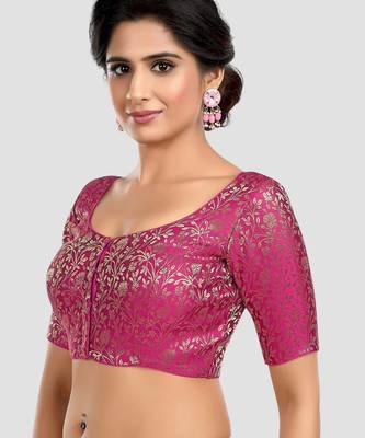 Magenta banarasi brocade short sleeves padded readymade saree blouse 4