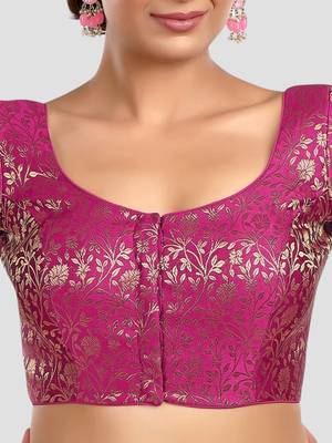 Magenta banarasi brocade short sleeves padded readymade saree blouse 5