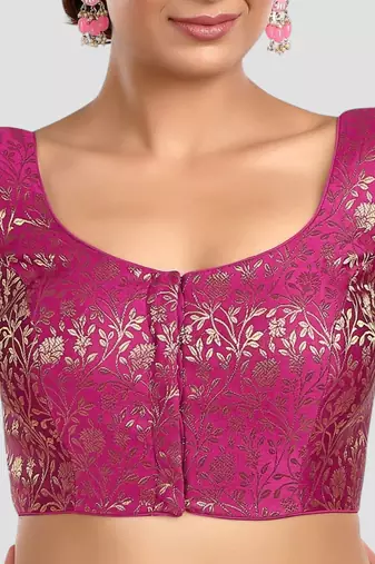 Magenta banarasi brocade short sleeves padded readymade saree blouse
