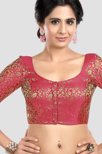 Rani banarasi brocade short sleeves padded readymade saree blouse