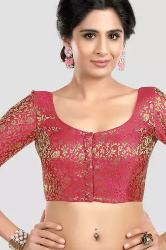 Rani banarasi brocade short sleeves padded readymade saree blouse