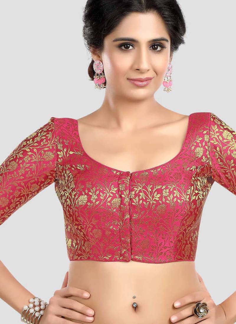 Rani banarasi brocade short sleeves padded readymade saree blouse