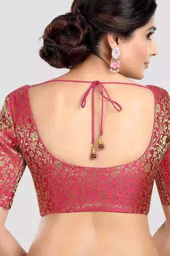 Rani banarasi brocade short sleeves padded readymade saree blouse