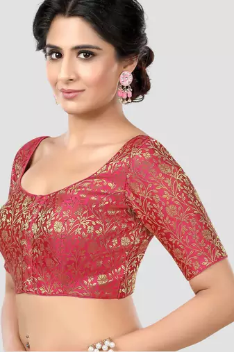 Rani banarasi brocade short sleeves padded readymade saree blouse