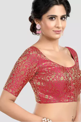 Rani banarasi brocade short sleeves padded readymade saree blouse