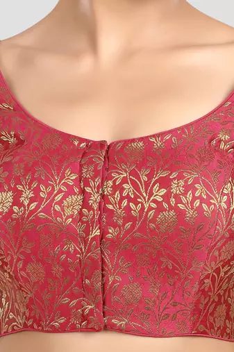 Rani banarasi brocade short sleeves padded readymade saree blouse