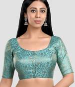 Sky blue banarasi brocade short sleeves padded readymade saree blouse
