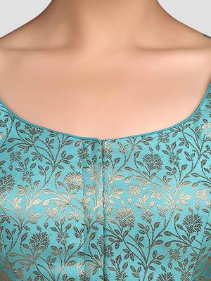 Sky blue banarasi brocade short sleeves padded readymade saree blouse 5