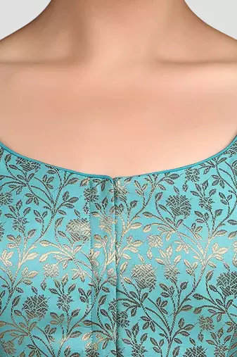 Sky blue banarasi brocade short sleeves padded readymade saree blouse