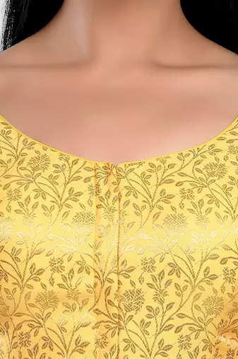 Yellow banarasi brocade short sleeves padded readymade saree blouse